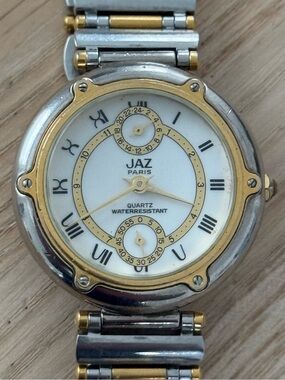JAZ Paris Rare Vintage Luxury Watch White Dial Sub-Dials Two-Tone Bracelet Case
